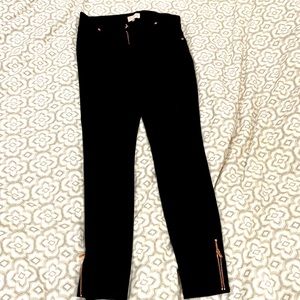 Ted Baker slim black pants with rose gold ankle zip and pocket studs.